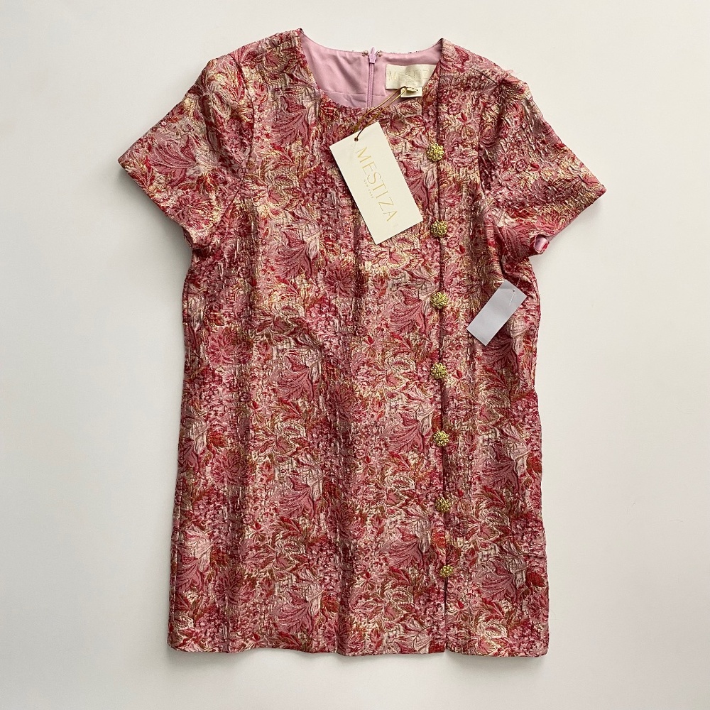 Mestiza Nwt Isolde Metallic Jacquard Round Neck Short Sleeve Mini Shift Dress 10